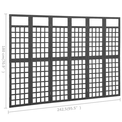 6-panels rumdeler/espalier 242,5x180 cm massivt grantræ sort