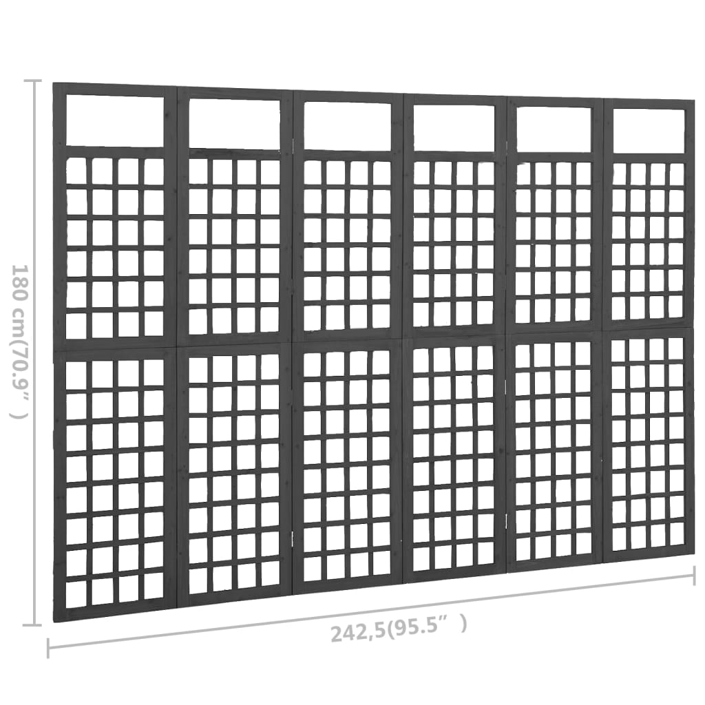 6-panels rumdeler/espalier 242,5x180 cm massivt grantræ sort