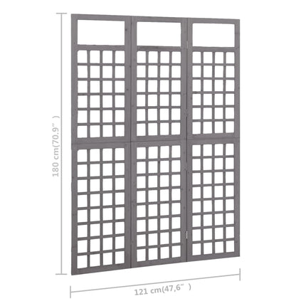 3-panels rumdeler/espalier 121x180 cm massivt grantræ grå