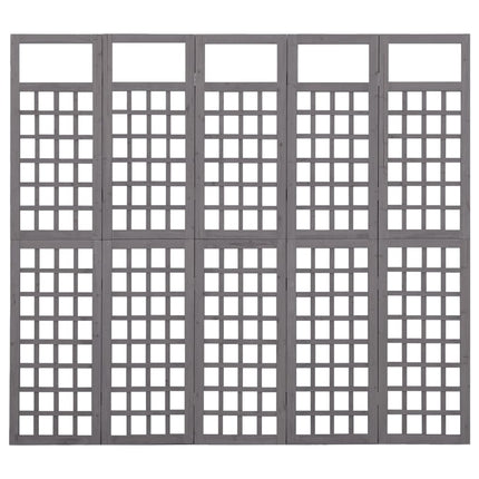 5-panels rumdeler/espalier 201,5x180 cm massivt grantræ grå