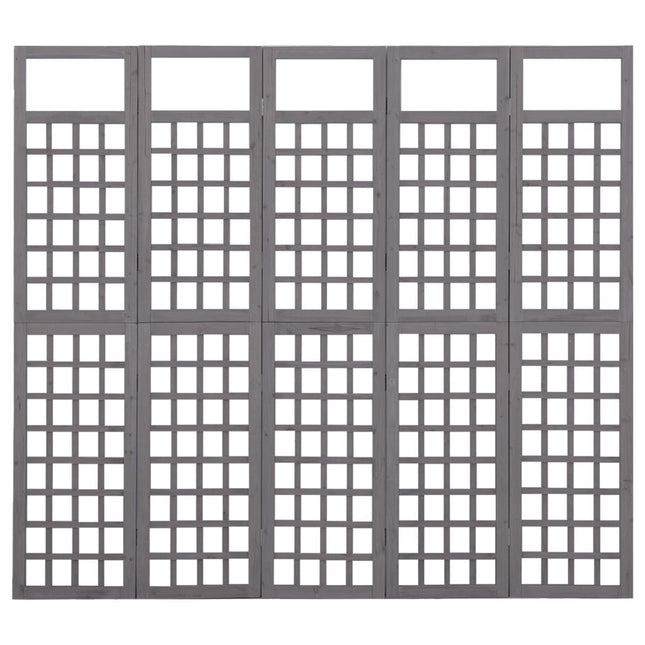 5-panels rumdeler/espalier 201,5x180 cm massivt grantræ grå