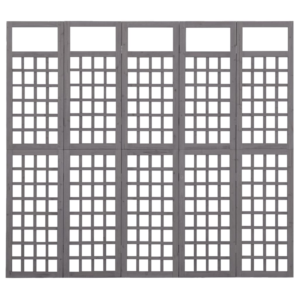 5-panels rumdeler/espalier 201,5x180 cm massivt grantræ grå