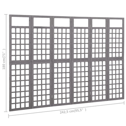 6-panels rumdeler/espalier 242,5x180 cm massivt grantræ grå