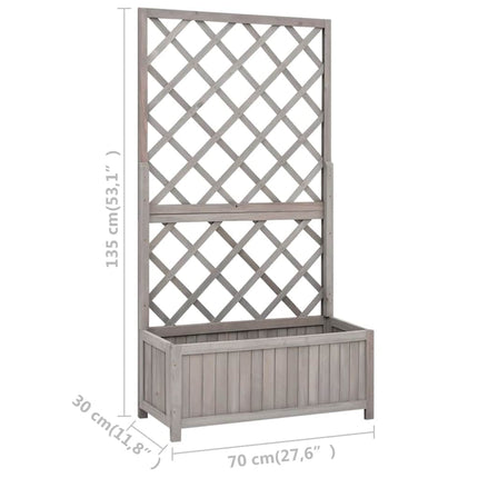plantekasse med espalier 70x30x135 cm massivt fyrretræ grå