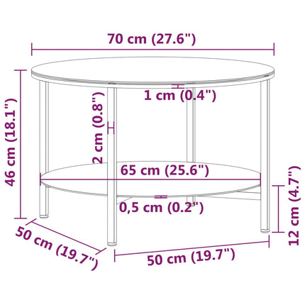 stuebord 70 cm hærdet glas marmoreffekt sort