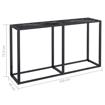 konsolbord 140x35x75,5 cm hærdet glas sort marmor