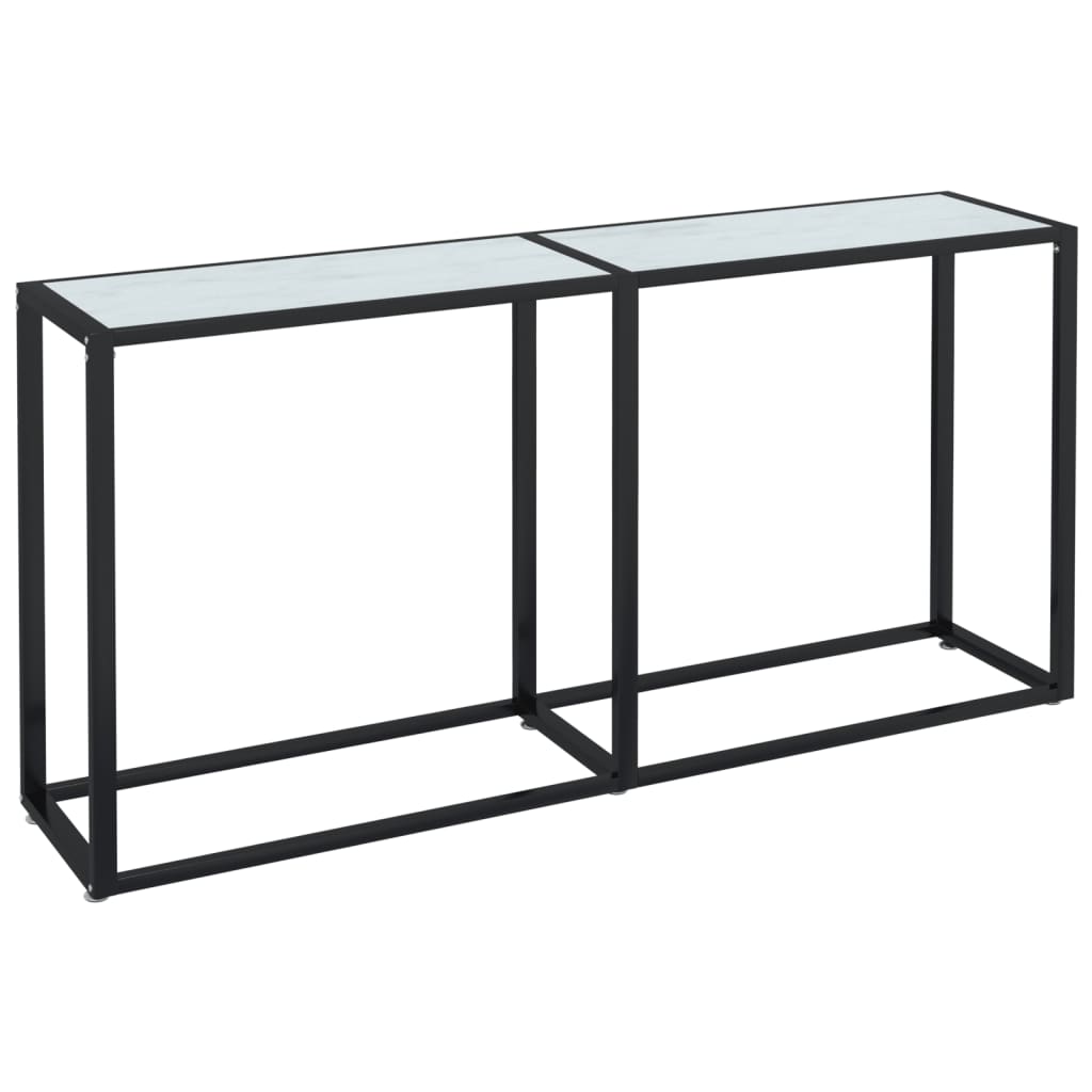 konsolbord 160x35x75,5 cm hærdet glas hvid marmor
