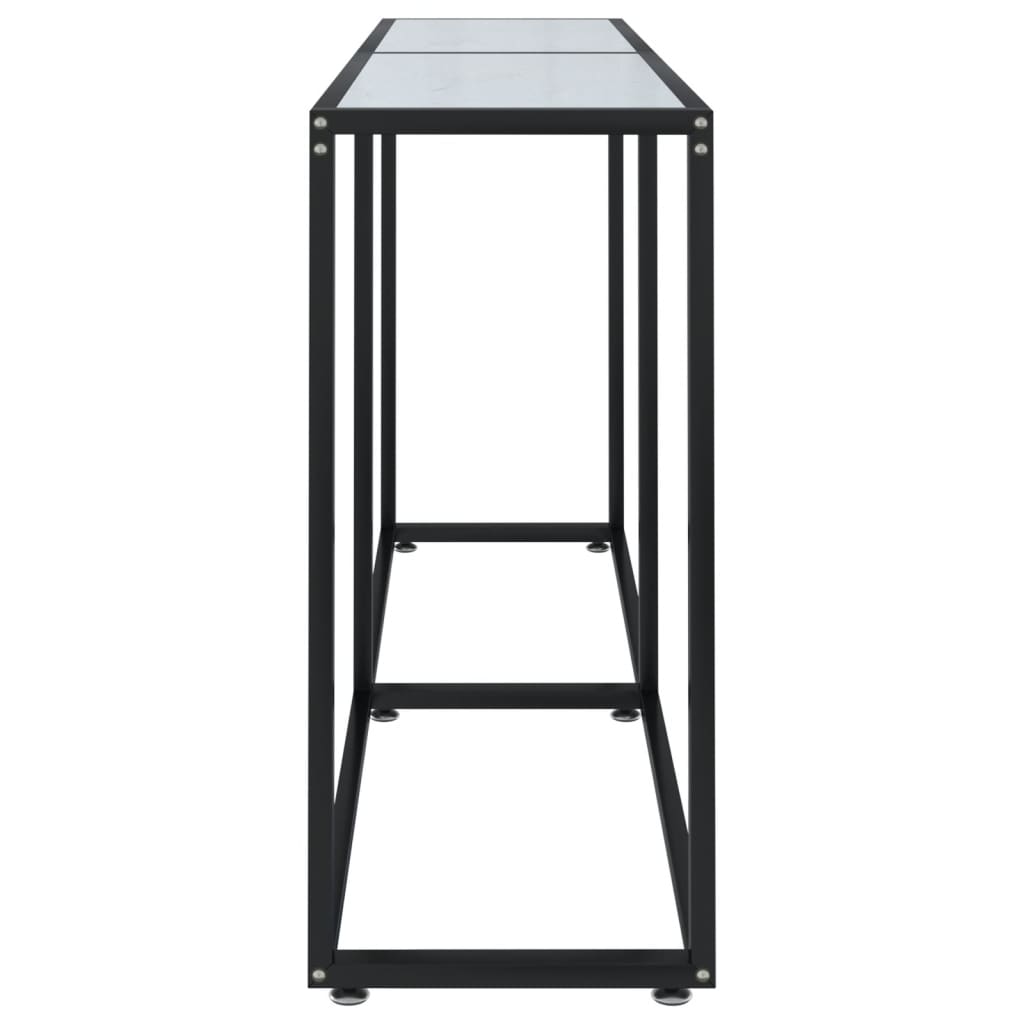 konsolbord 160x35x75,5 cm hærdet glas hvid marmor