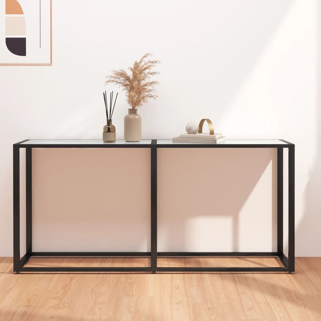 konsolbord 160x35x75,5 cm hærdet glas hvid marmor