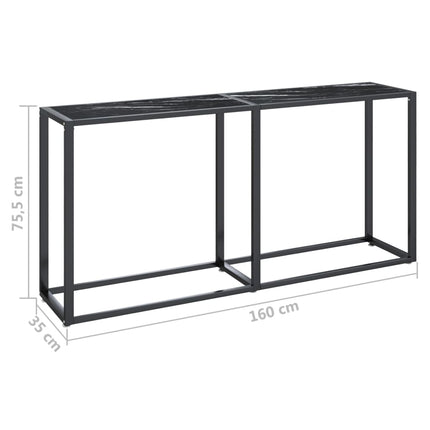 konsolbord 160x35x75,5 cm hærdet glas sort marmor