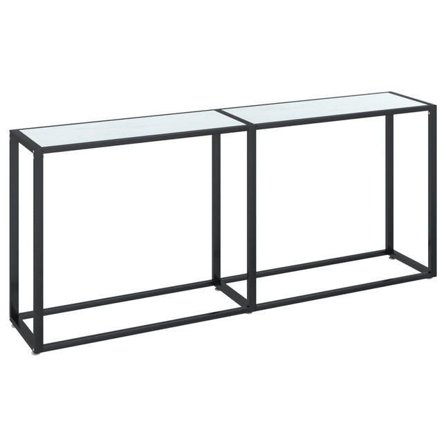 konsolbord 180x35x75,5 cm hærdet glas hvid marmor