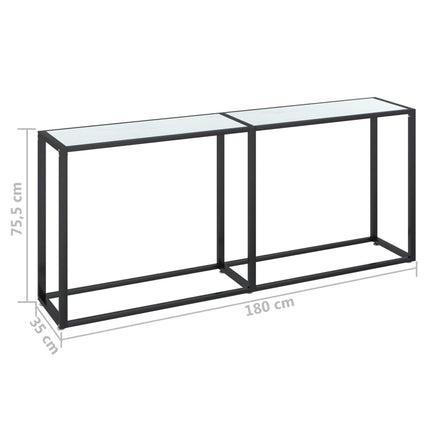 konsolbord 180x35x75,5 cm hærdet glas hvid marmor