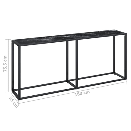 konsolbord 180x35x75,5 cm hærdet glas sort marmor