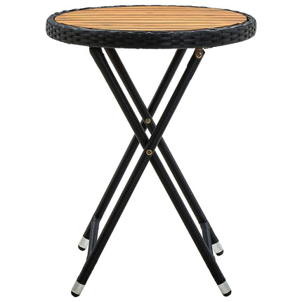 tebord 60 cm massivt akacietræ og polyrattan sort