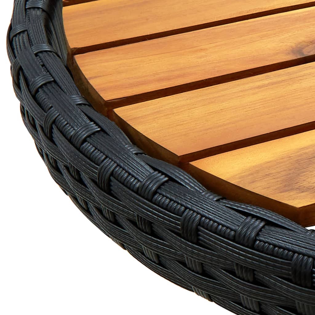 tebord 60 cm massivt akacietræ og polyrattan sort