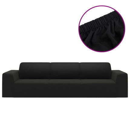 elastisk 4-personers sofabetræk polyesterjersey sort