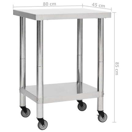 arbejdsbord med hjul til køkken 80x45x85 cm rustfrit stål