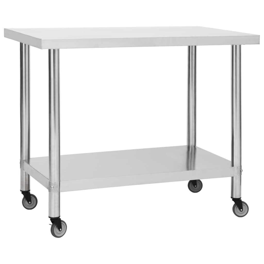 arbejdsbord med hjul til køkken 100x30x85 cm rustfrit stål