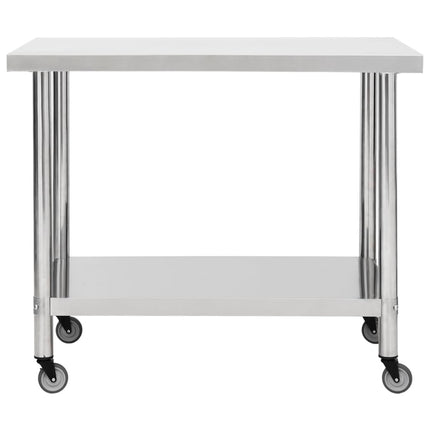 arbejdsbord med hjul til køkken 100x45x85 cm rustfrit stål