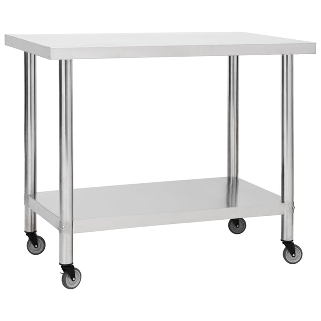 arbejdsbord til køkken med hjul 100x60x85 cm rustfrit stål