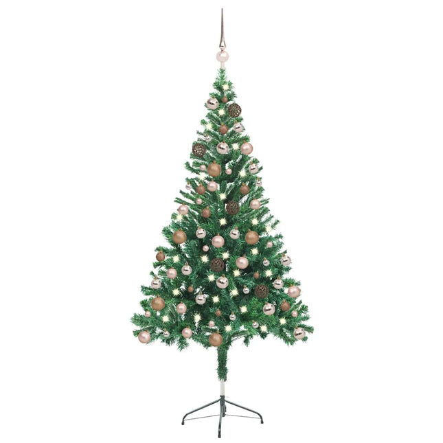 kunstigt juletræ med lys og kuglesæt 150 cm 380 grene