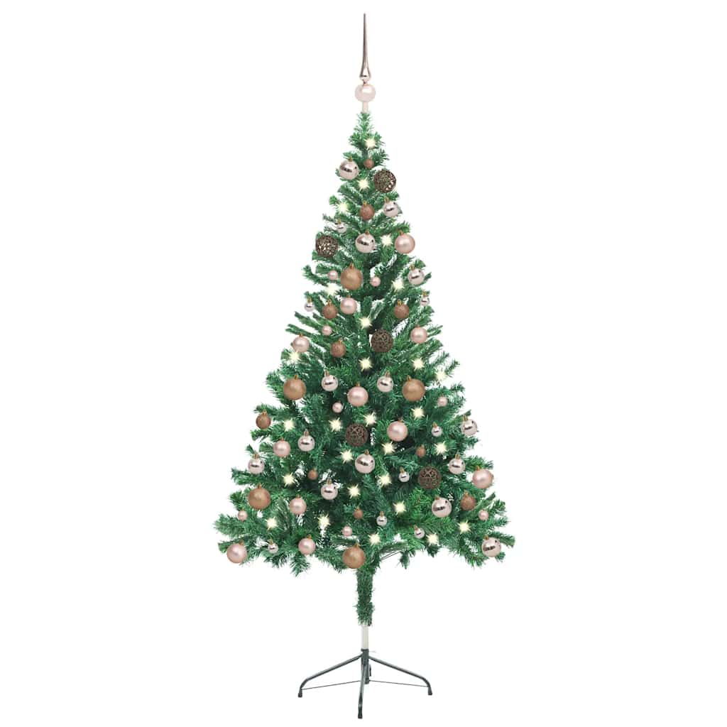 kunstigt juletræ med lys og kuglesæt 150 cm 380 grene