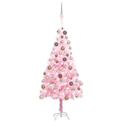 kunstigt juletræ med lys og kuglesæt 150 cm PVC lyserød