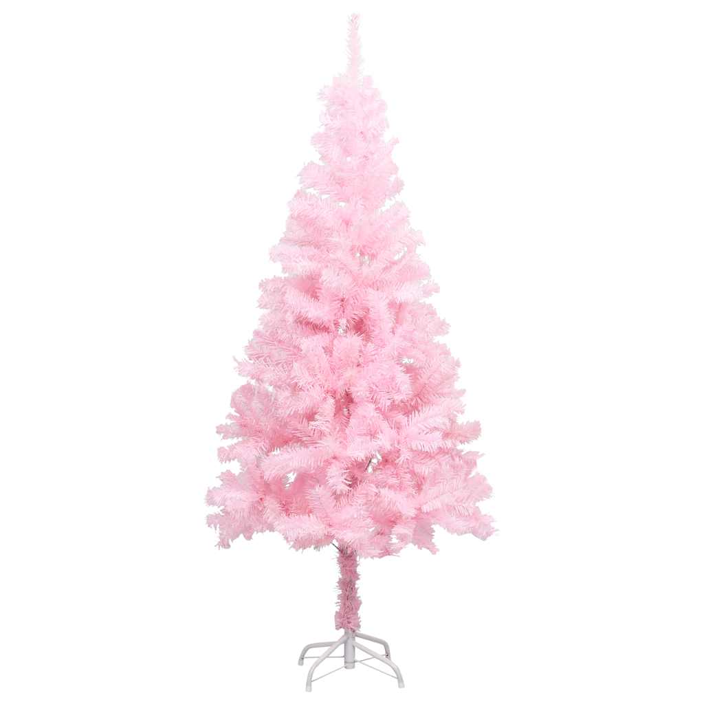 kunstigt juletræ med lys og kuglesæt 150 cm PVC lyserød