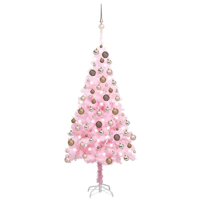 kunstigt juletræ med lys og kuglesæt 180 cm PVC lyserød