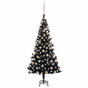 kunstigt juletræ med lys og kuglesæt 120 cm PVC sort