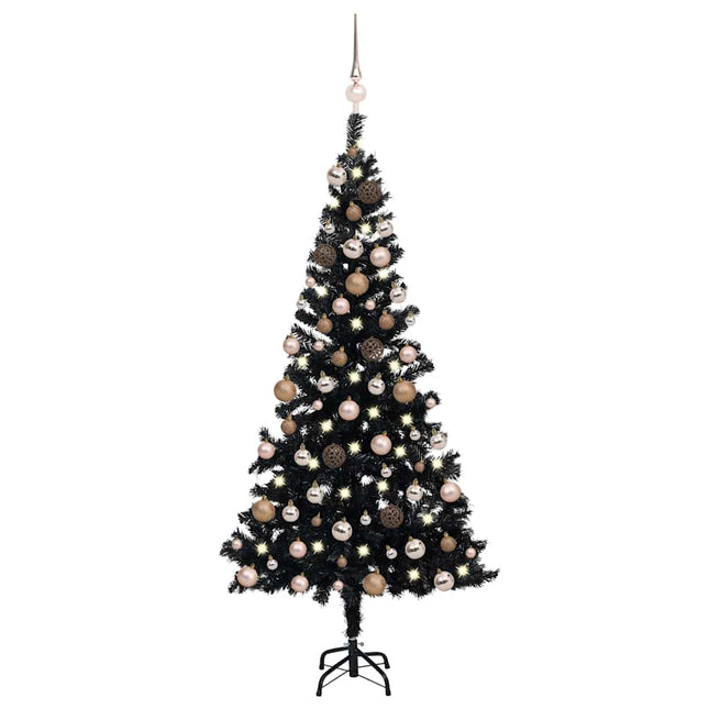 kunstigt juletræ med lys og kuglesæt 150 cm PVC sort