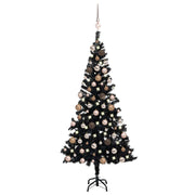 kunstigt juletræ med lys og kuglesæt 150 cm PVC sort
