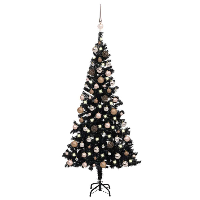 kunstigt juletræ med lys og kuglesæt 180 cm PVC sort
