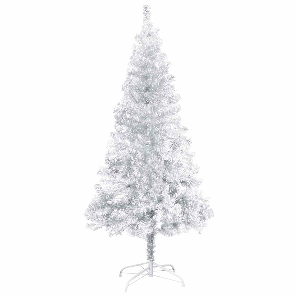 kunstigt juletræ med lys og kuglesæt 120 cm PET sølvfarvet