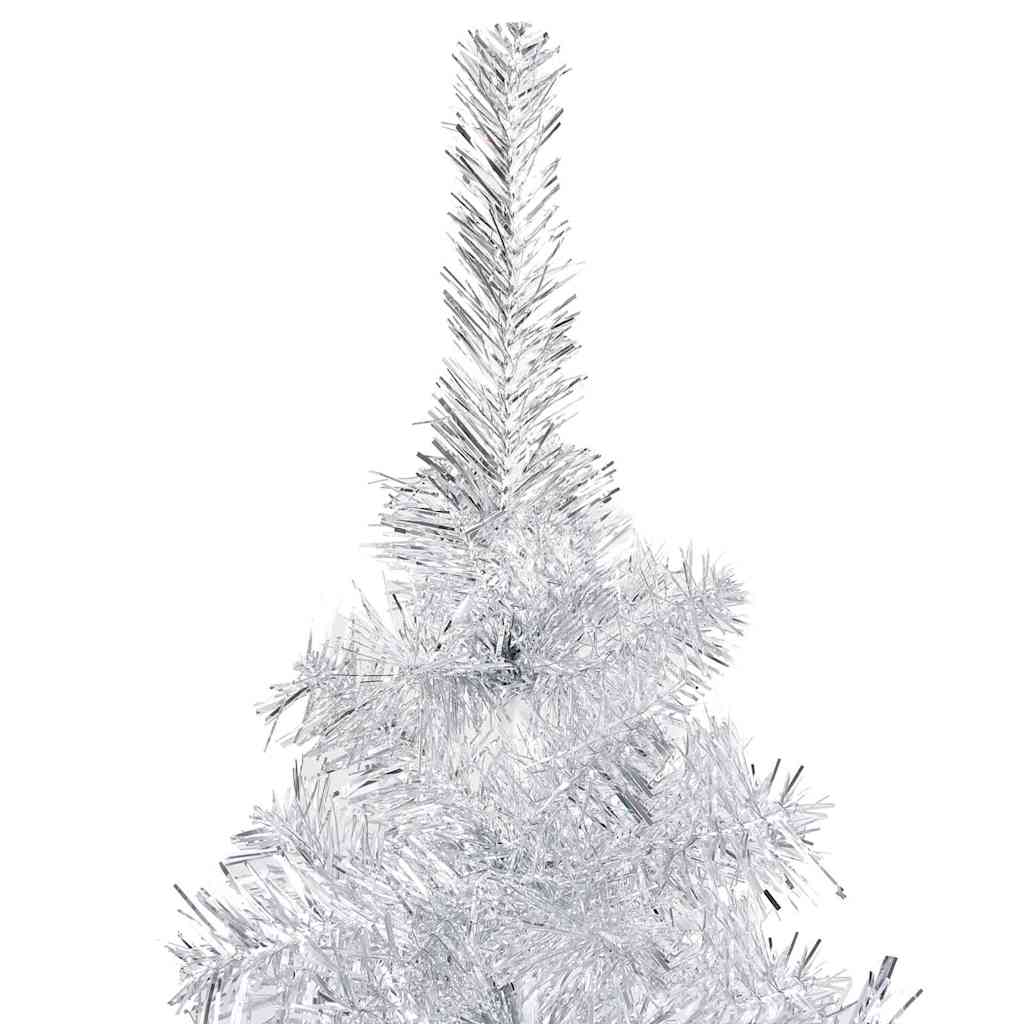 kunstigt juletræ med lys og kuglesæt 120 cm PET sølvfarvet