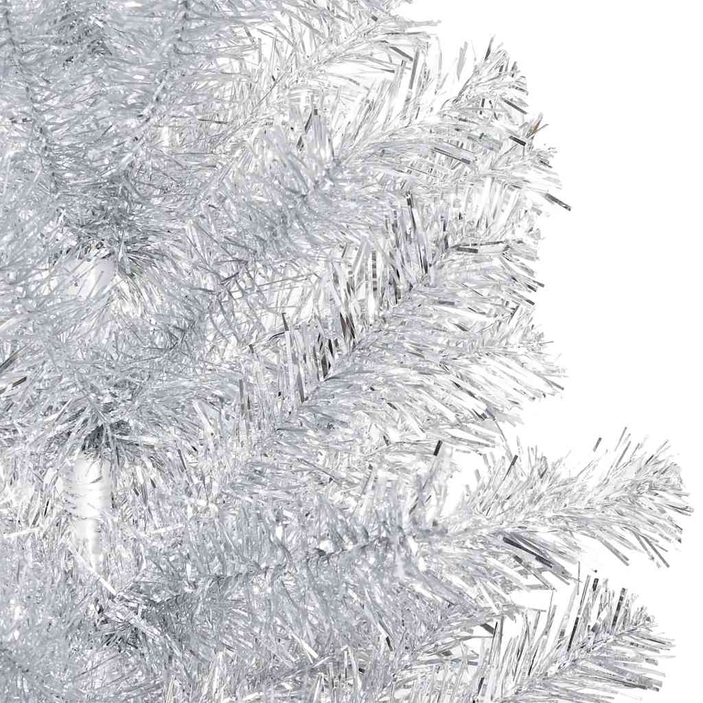 kunstigt juletræ med lys og kuglesæt 120 cm PET sølvfarvet