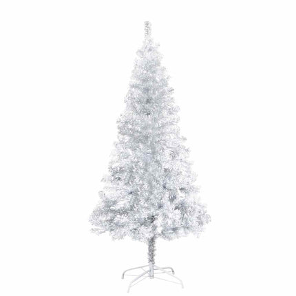 kunstigt juletræ med lys og kuglesæt 150 cm PET sølvfarvet