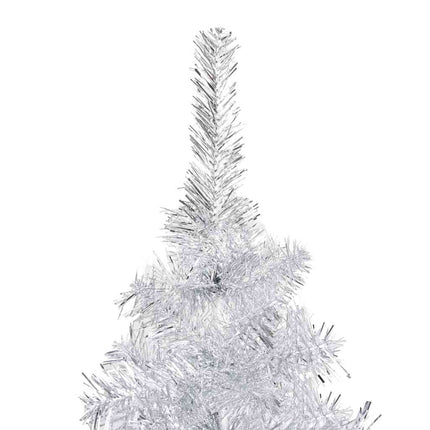 kunstigt juletræ med lys og kuglesæt 150 cm PET sølvfarvet