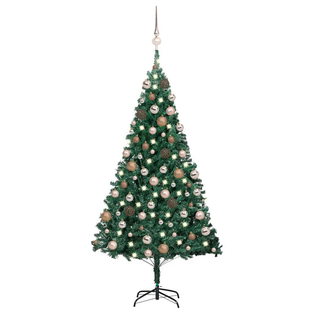 kunstigt juletræ med lys og kuglesæt 150 cm PVC grøn