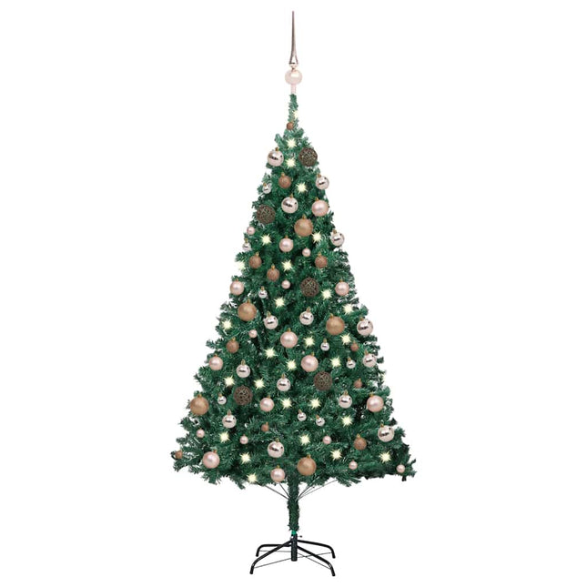 kunstigt juletræ med lys og kuglesæt 180 cm PVC grøn