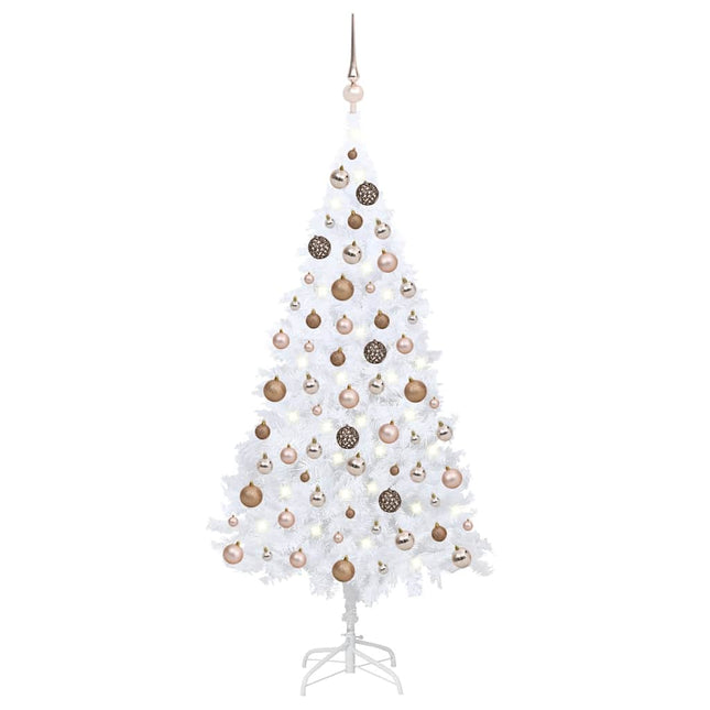 kunstigt juletræ med lys og kuglesæt 150 cm PVC hvid