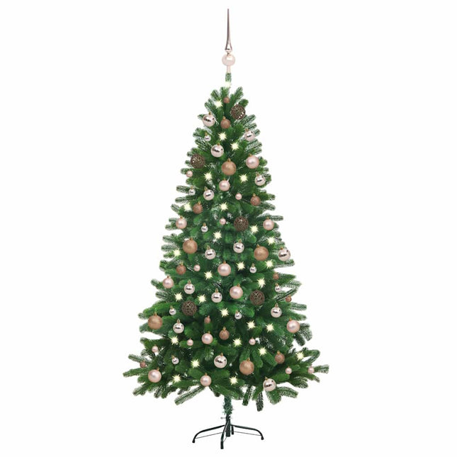 kunstigt juletræ med lys og kuglesæt 180 cm grøn