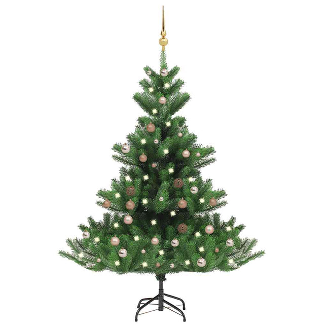 kunstigt juletræ nordmannsgran LED og kuglesæt 150 cm grøn