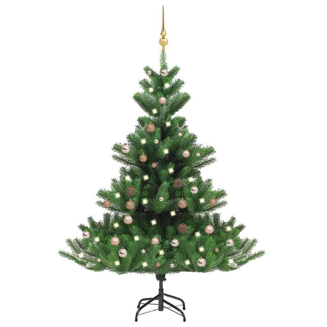 kunstigt juletræ nordmannsgran LED og kuglesæt 180 cm grøn