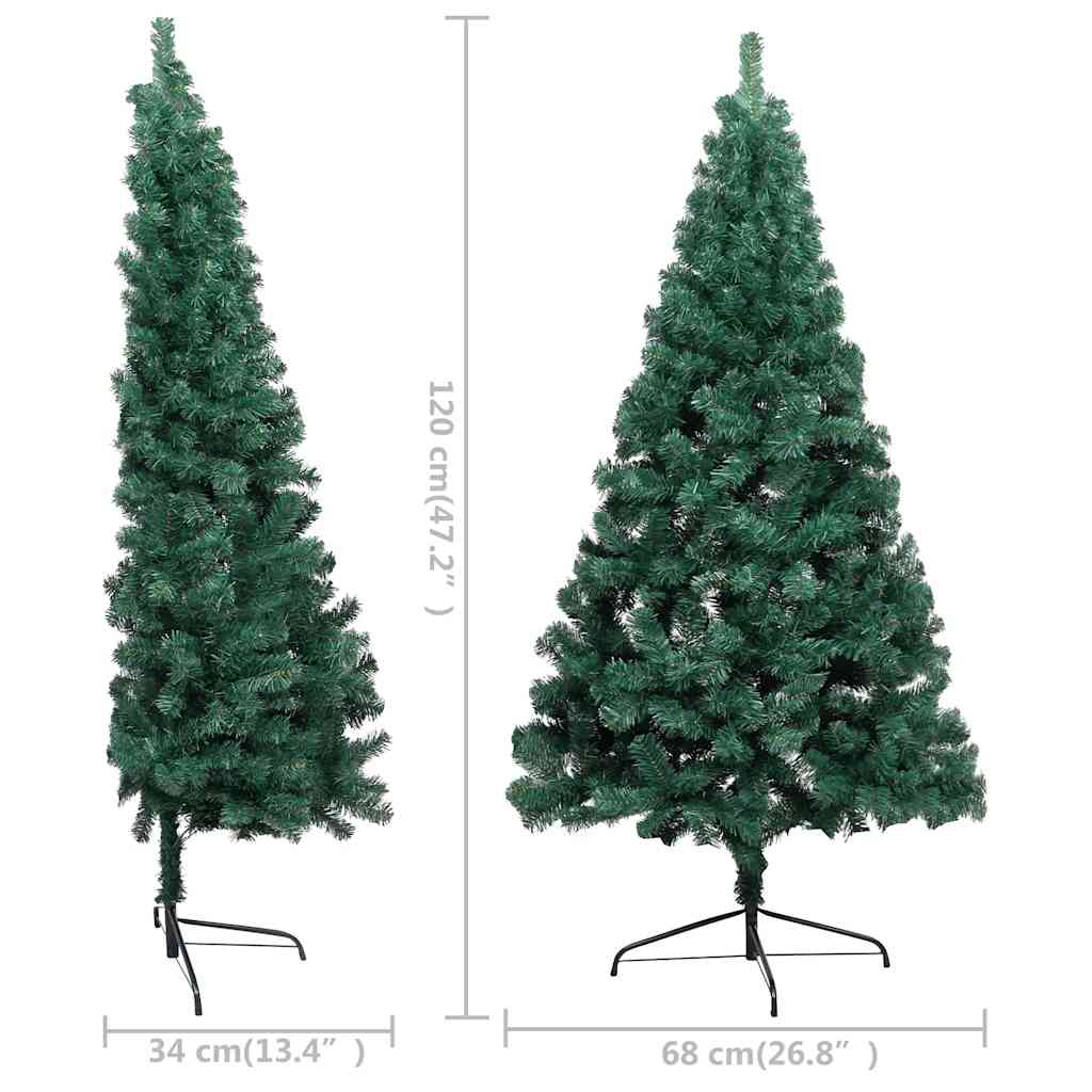 kunstigt halvt juletræ med lys og kuglesæt 120 cm grøn