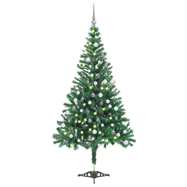 kunstigt juletræ med lys og kuglesæt 120 cm 230 grene