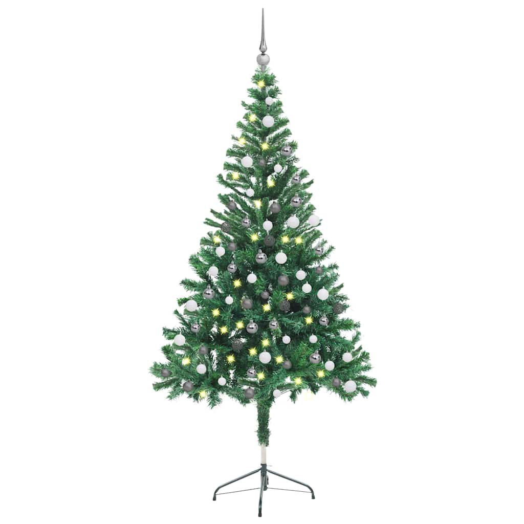 kunstigt juletræ med lys og kuglesæt 150 cm 380 grene