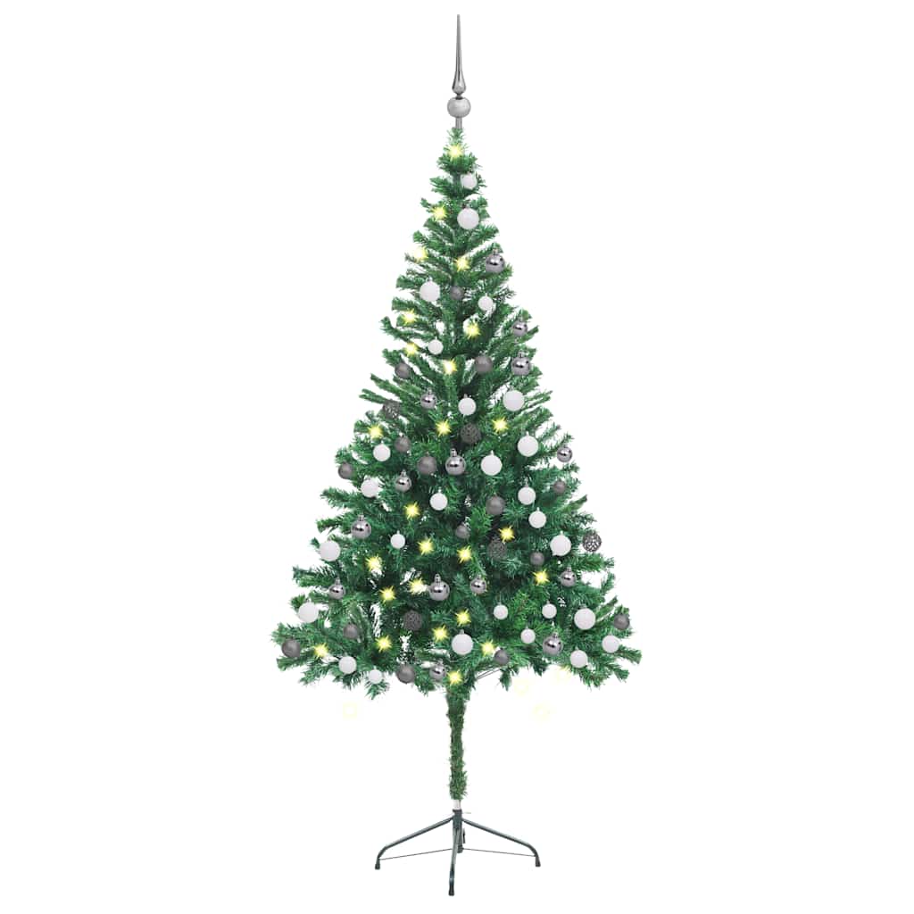 kunstigt juletræ med lys og kuglesæt 180 cm 564 grene