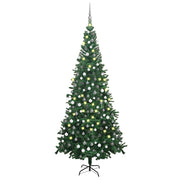 kunstigt juletræ med lys og kuglesæt 240 cm grøn