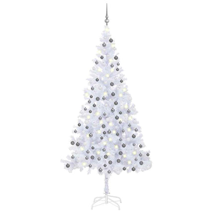 kunstigt juletræ med lys og kuglesæt 240 cm hvid